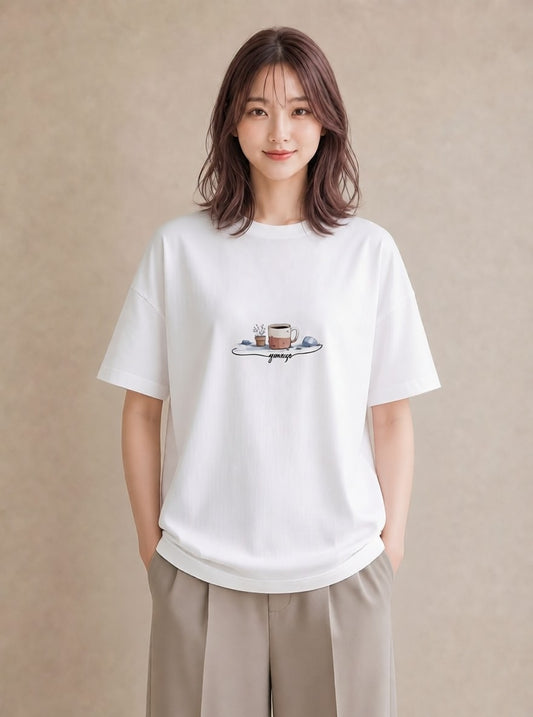 Tシャツ レディース エスプレッソ 食べ物 フード イラスト ヴィンテージ風 春服 ミセス 白T YMAZO