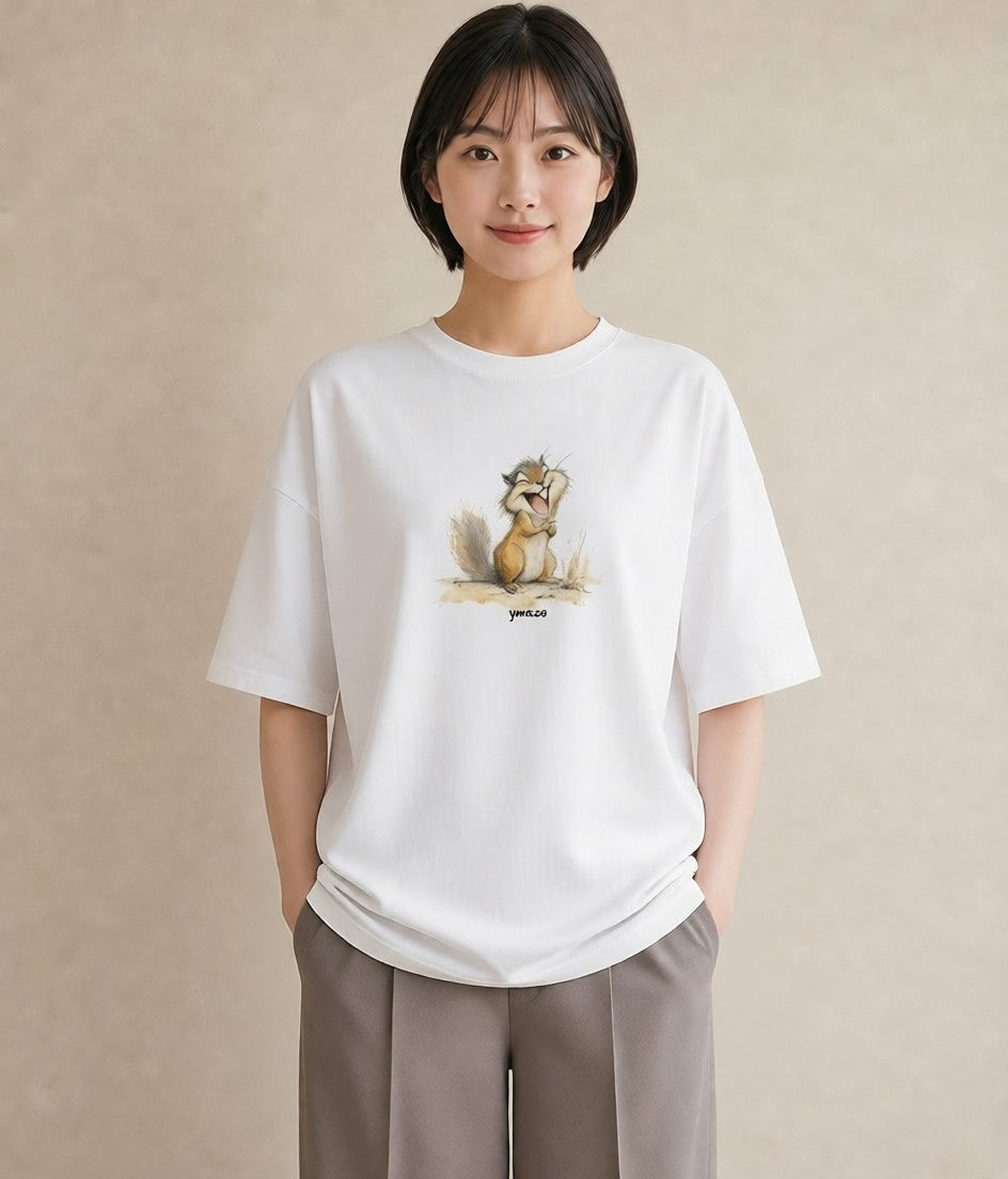 Tシャツ レディース リス ペット 動物 イラスト 淡色 敬老の日 ホワイトデー 白T YMAZO