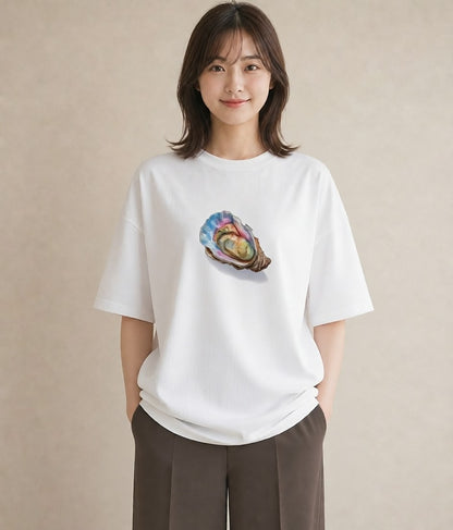 Tシャツ レディース 貝 海の生き物 海 イラスト アート風 旅行用 白T YMAZO