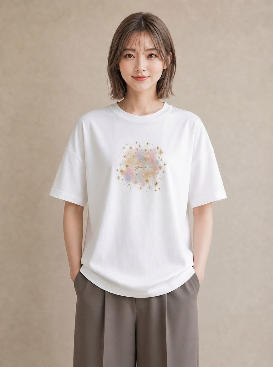 デザインTシャツ レディース 双子座 星空 宇宙 イラスト 普段使い デート 帰省 白T YMAZO
