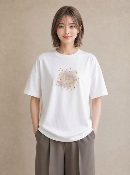 デザインTシャツ レディース 双子座 星空 宇宙 イラスト 普段使い デート 帰省 白T YMAZO