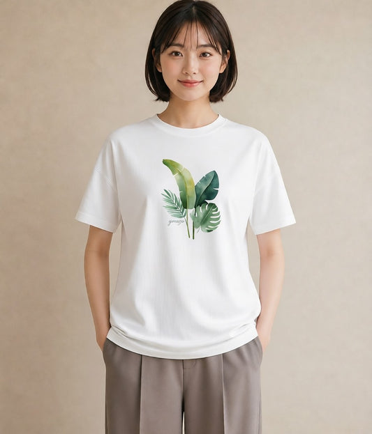 Tシャツ レディース モンステラ 植物 ボタニカル イラスト ラフカジュアル 春服 ミセス 白T YMAZO