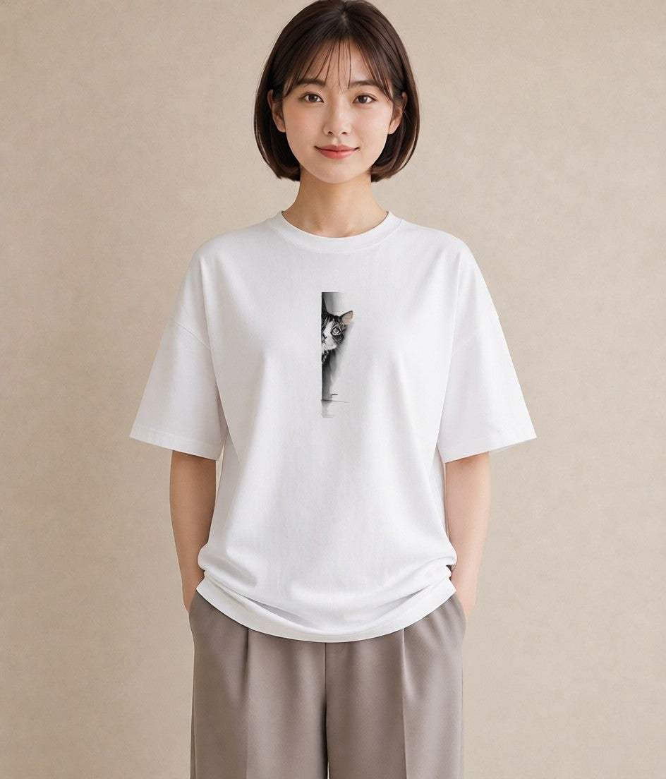 半袖Tシャツ レディース サバトラ 猫 ねこ イラスト 韓国風 親子 20代 白T YMAZO