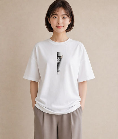 半袖Tシャツ レディース サバトラ 猫 ねこ イラスト 韓国風 親子 20代 白T YMAZO