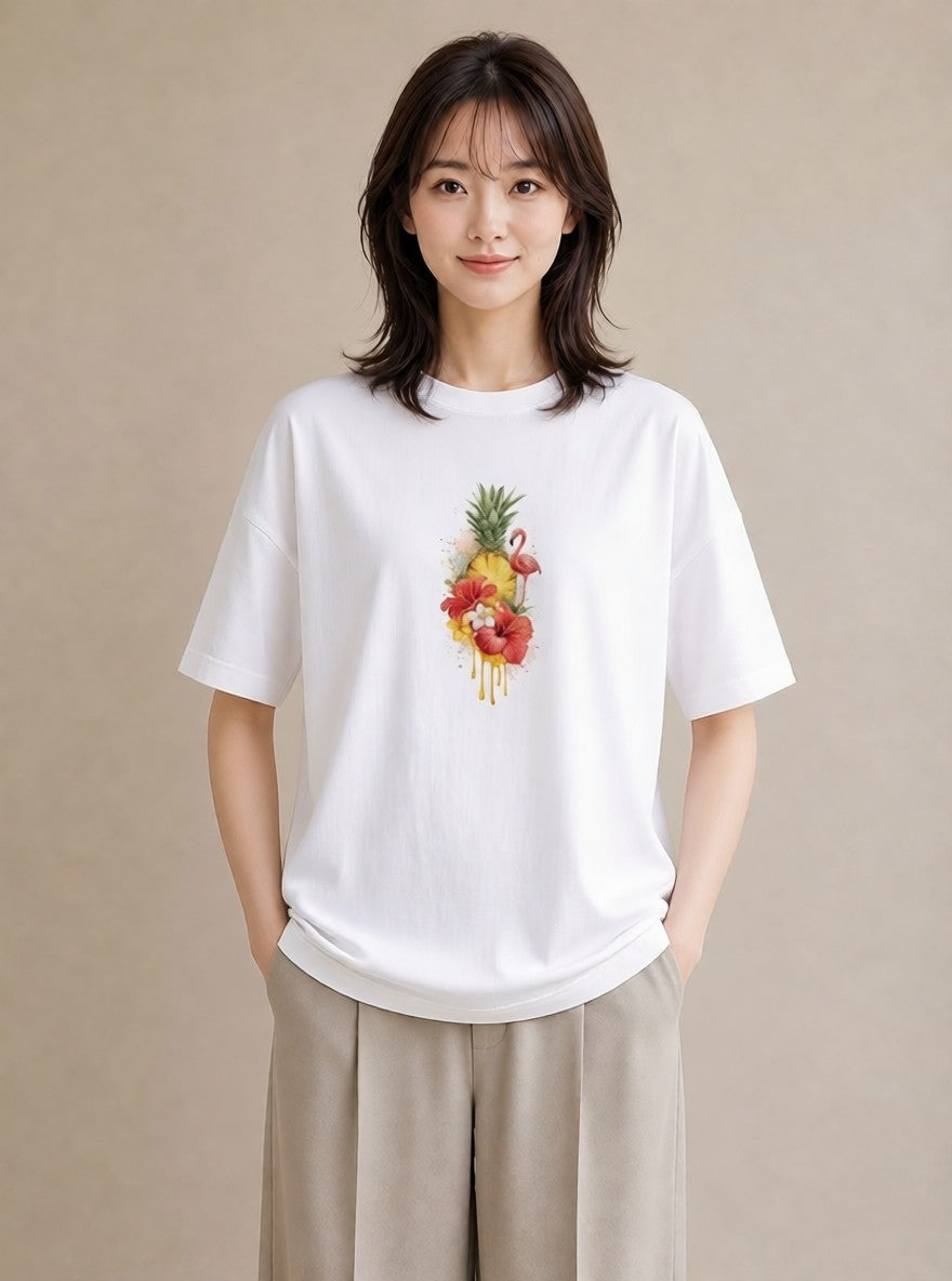 Tシャツ レディース パイナップル 食べ物 フード イラスト 散歩 お出かけ 白T YMAZO