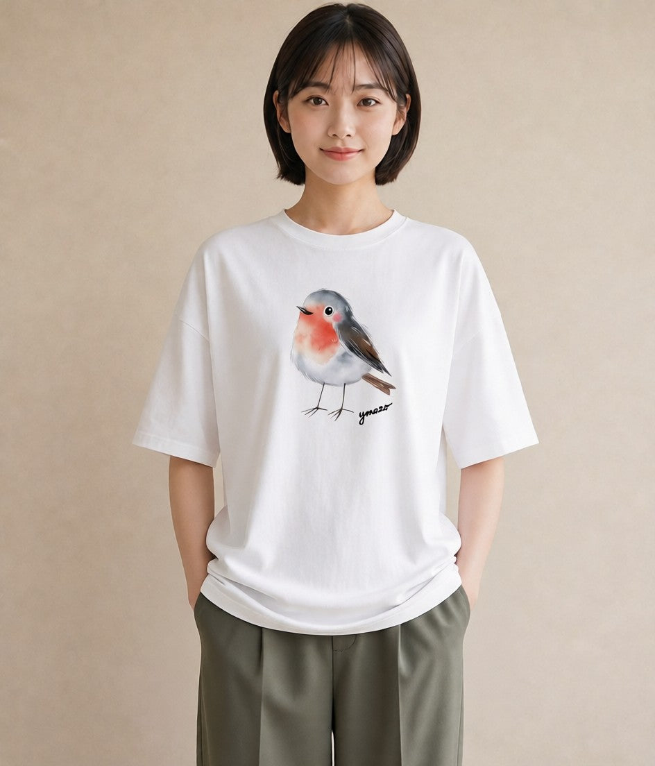 Tシャツ レディース 文鳥 ペット 動物 イラスト レトロ カジュアルコーデ 買い物 白T YMAZO