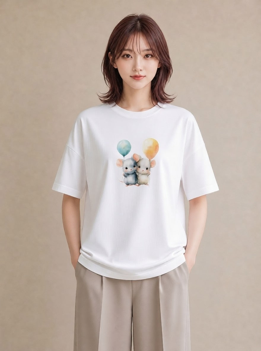 Tシャツ レディース チンチラ ペット 動物 イラスト 普段使い 姉妹 送別ギフト 白T YMAZO