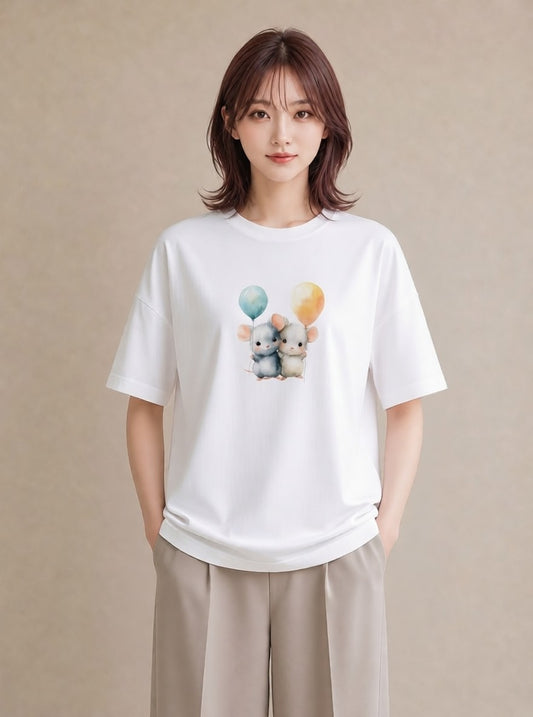 Tシャツ レディース チンチラ ペット 動物 イラスト 普段使い 姉妹 送別ギフト 白T YMAZO