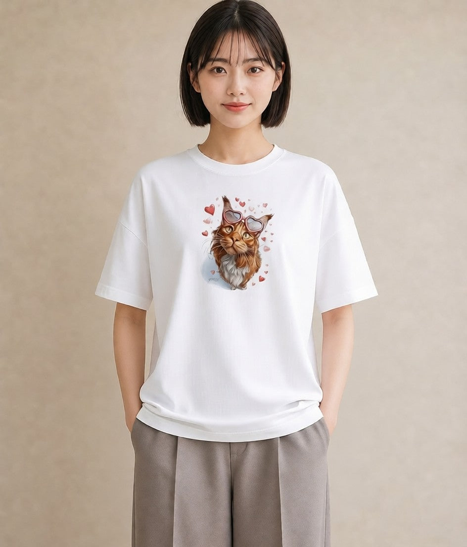 半袖Tシャツ レディース ソマリ 猫 ねこ イラスト ミニマル 綿100 デート 白T YMAZO