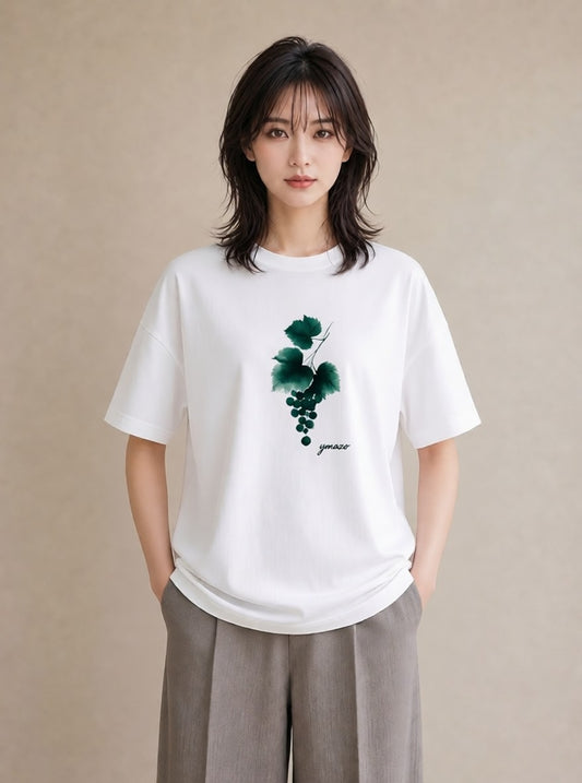 Tシャツ レディース ぶどう 葡萄 食べ物 フード イラスト ナチュラル レイヤード 友達ギフト 白T YMAZO