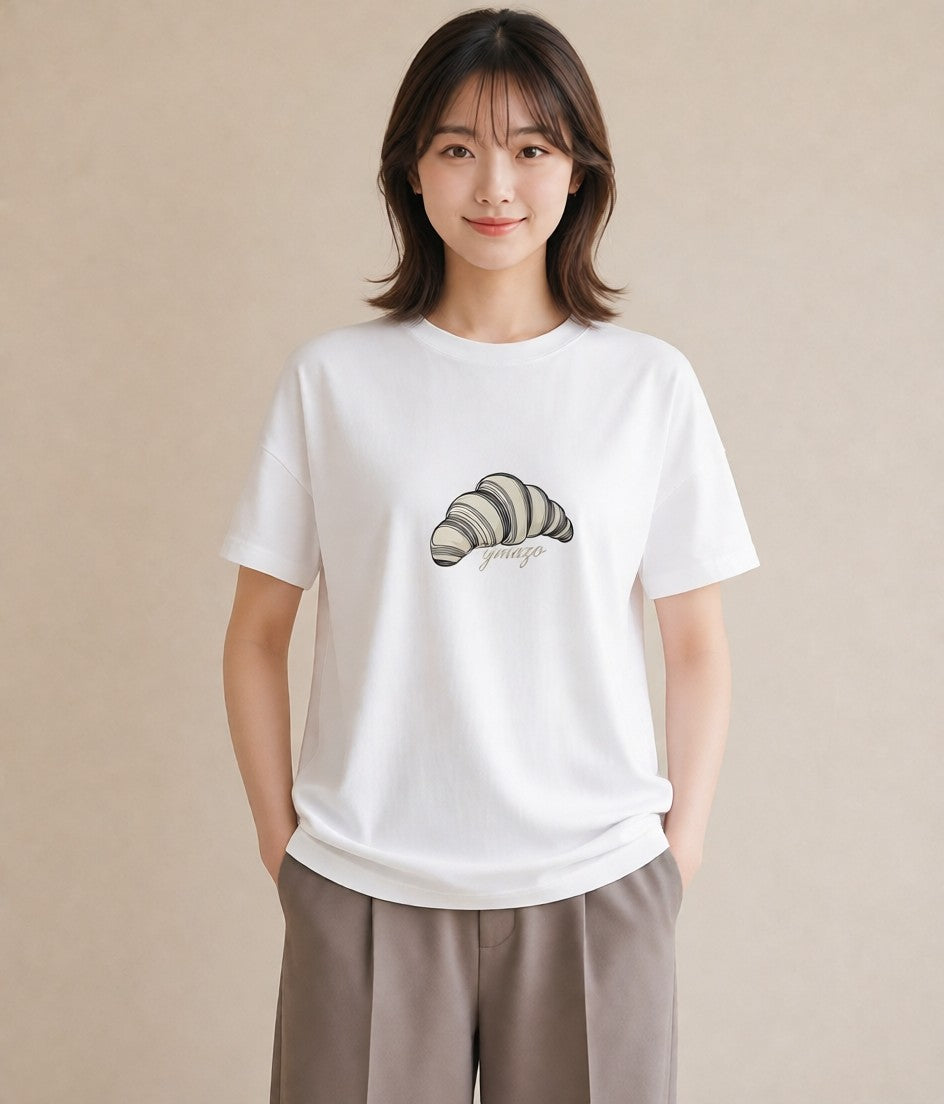 プリントTシャツ レディース パン ベーカリー レトロ イラスト 水彩風 ペアコーデ 秋コーデ 白T YMAZO
