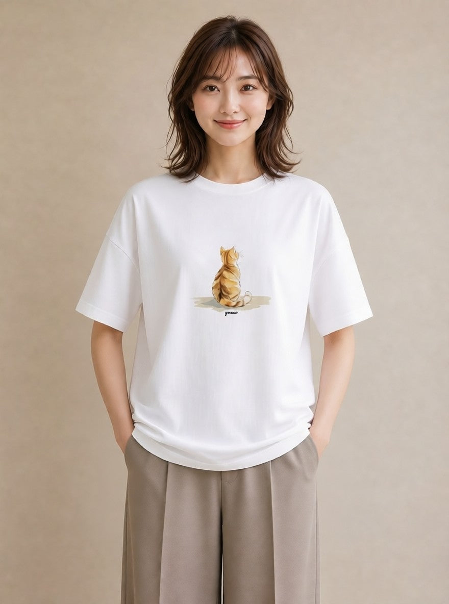 Tシャツ レディース エキゾチックショートヘア 猫 ねこ イラスト 旅行コーデ 社会人 女性 白T YMAZO