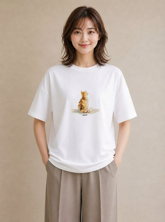 Tシャツ レディース エキゾチックショートヘア 猫 ねこ イラスト 旅行コーデ 社会人 女性 白T YMAZO