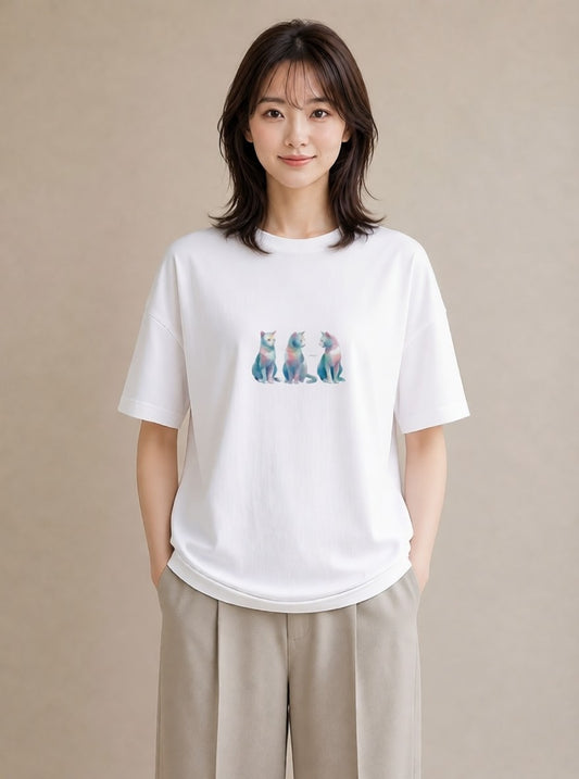 Tシャツ レディース シャム柄 猫 ねこ イラスト ゆるコーデ 旅行用 海 白T YMAZO