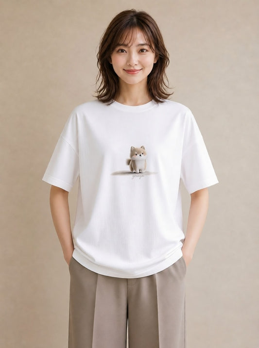 デザインTシャツ レディース わんこ 犬 いぬ イラスト 水彩風 ルームウェア ギフト 白T YMAZO
