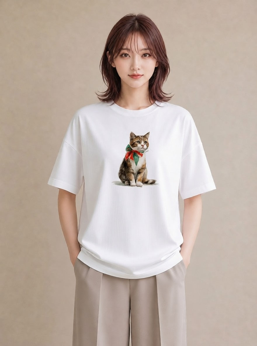 半袖Tシャツ レディース ブリティッシュショートヘア 猫 ねこ イラスト ナチュラル 週末コーデ 敬老の日 白T YMAZO