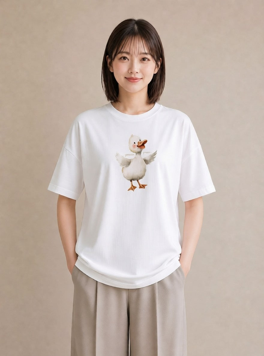 グラフィックTシャツ レディース ひよこ 動物 アニマル イラスト レトロ カジュアルコーデ 買い物 白T YMAZO