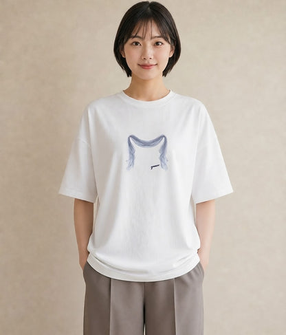 デザインTシャツ レディース レースハンカチ レース ハンカチ ナチュラル アンティーク イラスト シンプル デイリーウェア 休日 白T YMAZO