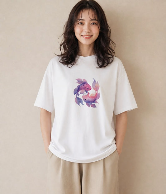 プリントTシャツ レディース 金魚 ペット 動物 イラスト アート風 ビーチ デイリーウェア 白T YMAZO