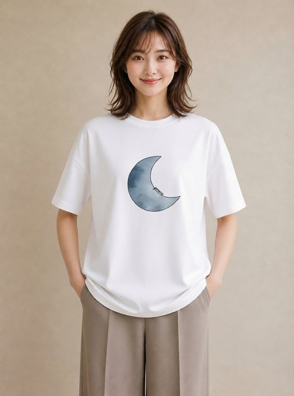 半袖Tシャツ レディース 青の水彩 風景 ブルー ナチュラル アンティーク イラスト ゆるかわ 親子 20代 白T YMAZO