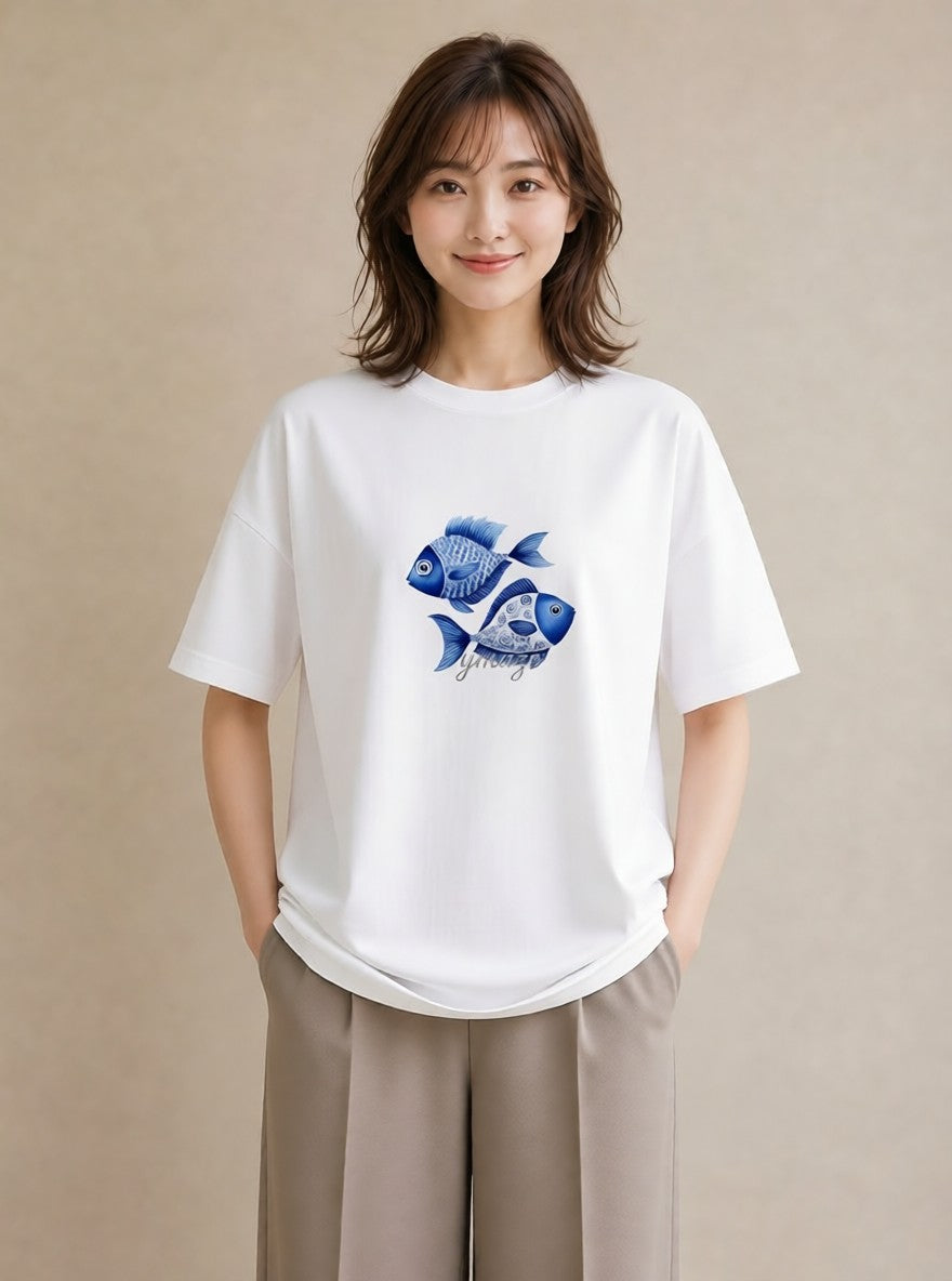 グラフィックTシャツ レディース 熱帯魚 ペット 動物 イラスト 春服 ミセス 白T YMAZO