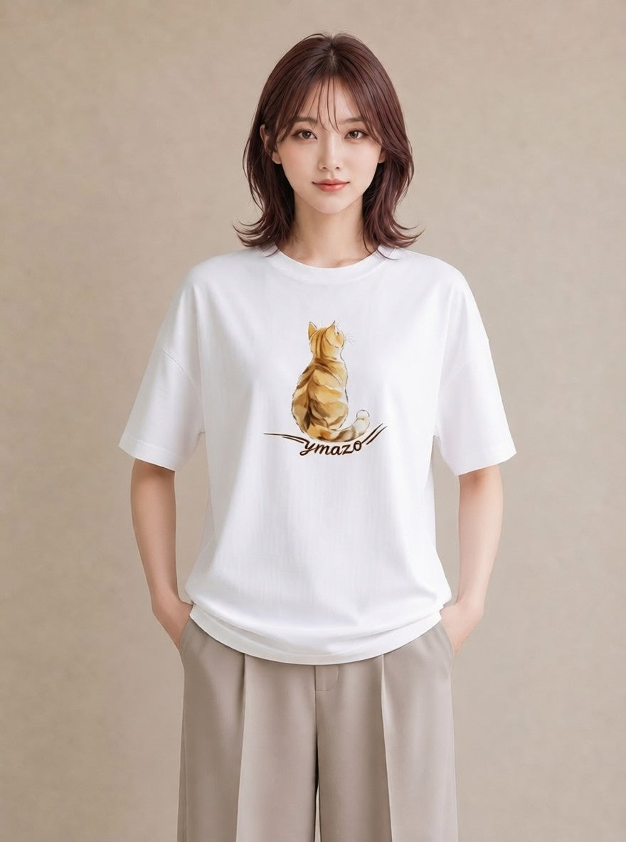 プリントTシャツ レディース 三毛猫 みけねこ 三毛 猫 ねこ イラスト ゆるコーデ ラフ レイヤード 白T YMAZO