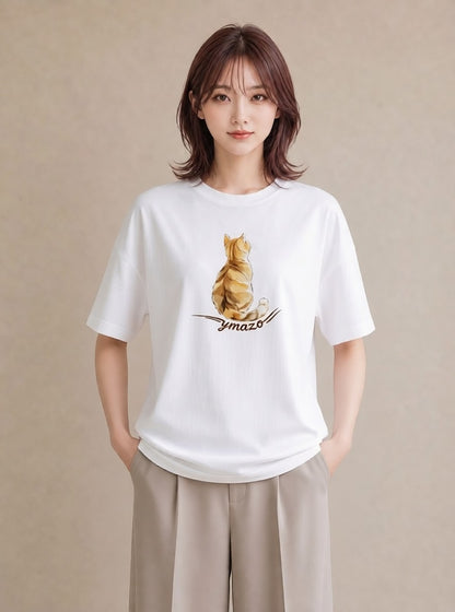 プリントTシャツ レディース 三毛猫 みけねこ 三毛 猫 ねこ イラスト ゆるコーデ ラフ レイヤード 白T YMAZO