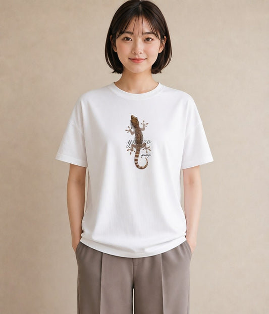 プリントTシャツ レディース レオパ ペット 動物 イラスト 北欧風 カフェ巡り 女子会 白T YMAZO