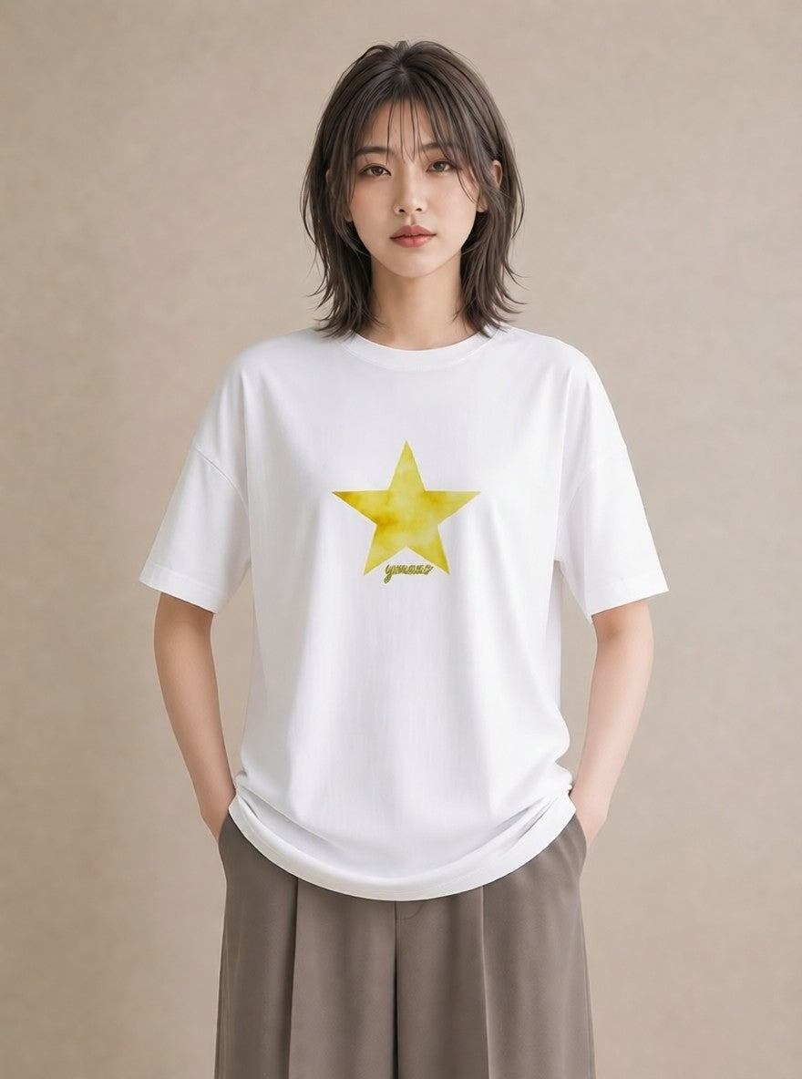 プリントTシャツ レディース 流れ星 星空 宇宙 イラスト 線画 在宅 公園 白T YMAZO