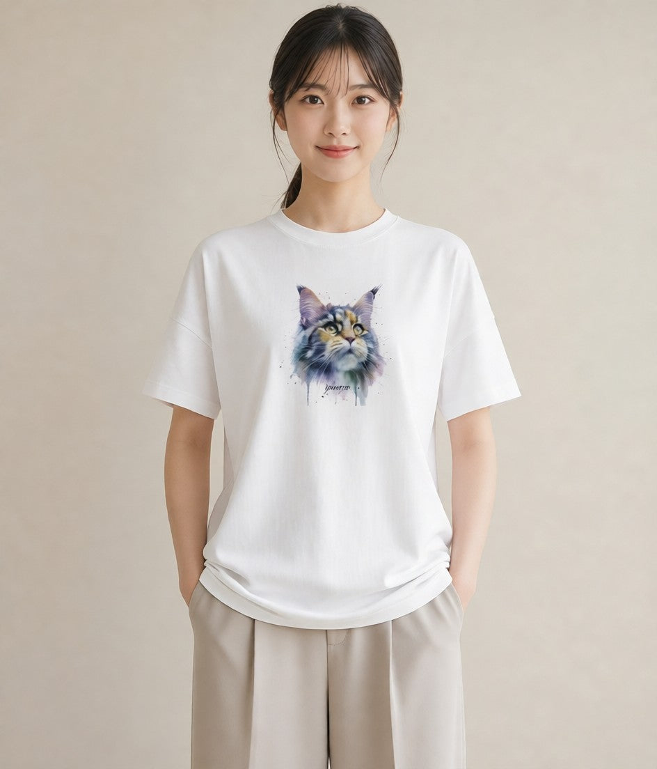 Tシャツ レディース 三毛猫 みけねこ 三毛 猫 ねこ イラスト モード 通学 誕生日プレゼント 白T YMAZO