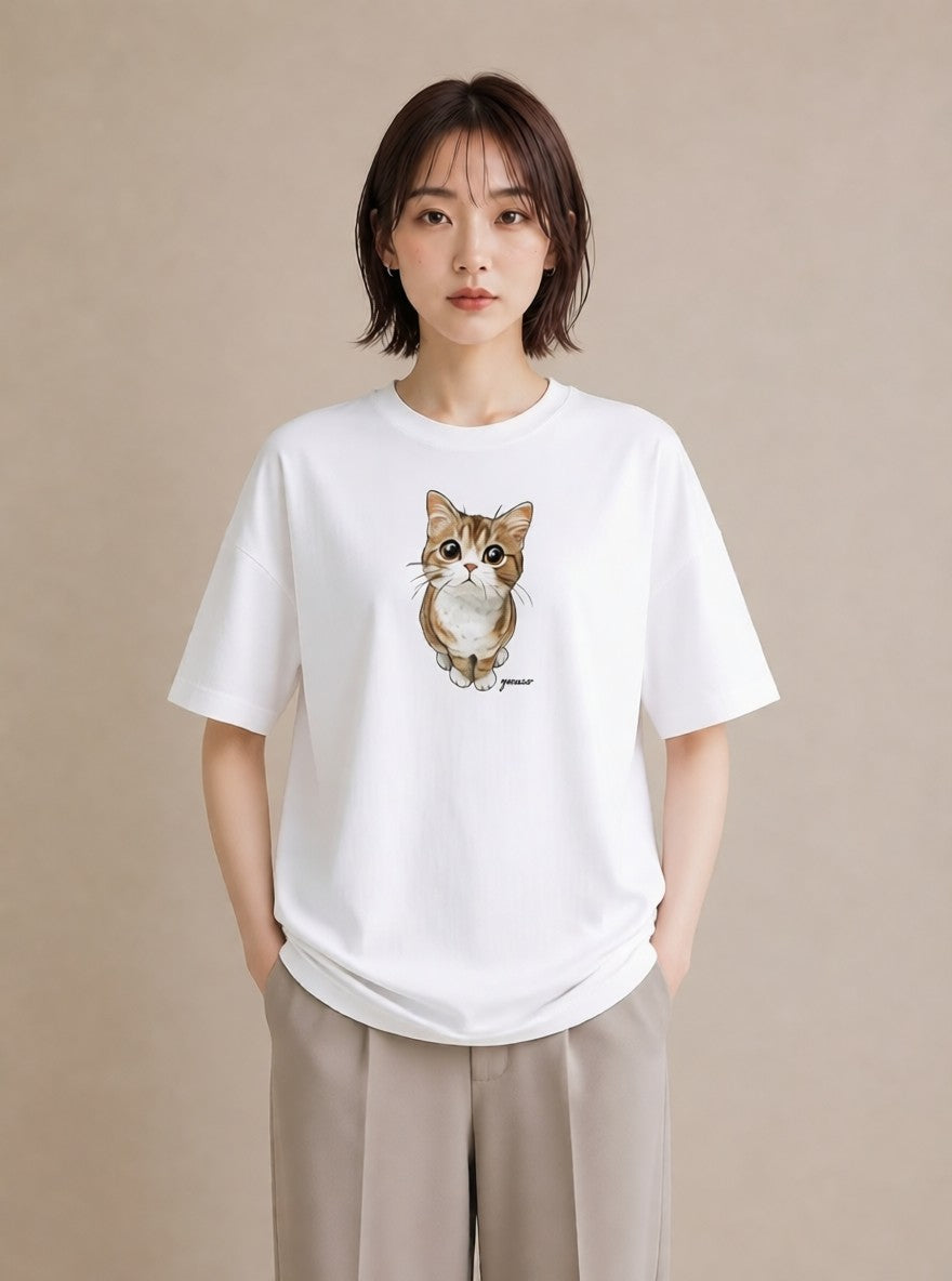 半袖Tシャツ レディース 三毛猫 みけねこ 三毛 猫 ねこ イラスト ガーリー 誕生日プレゼント 綿100 白T YMAZO
