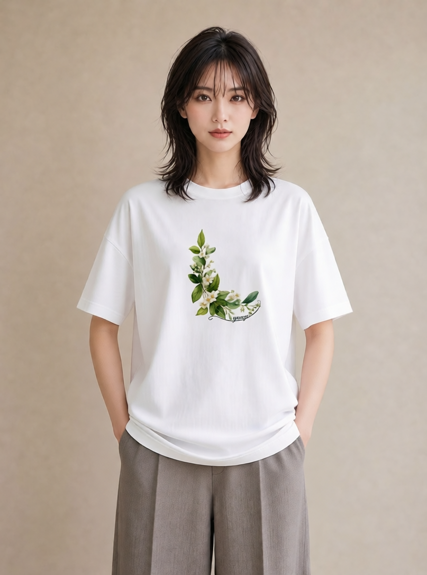 デザインTシャツ レディース 金木犀 花 花柄 イラスト ゆるコーデ 姉妹 送別ギフト 白T YMAZO
