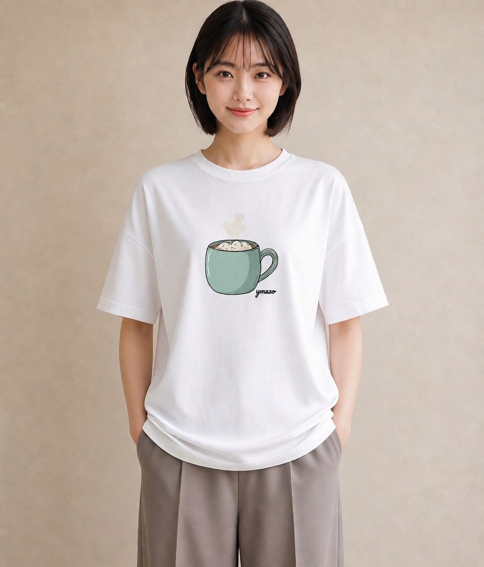 Tシャツ レディース 抹茶 食べ物 フード イラスト ママ カフェ服 白T YMAZO