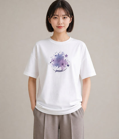 半袖Tシャツ レディース 乙女座 星空 宇宙 イラスト 水彩風 送別ギフト 通勤 白T YMAZO