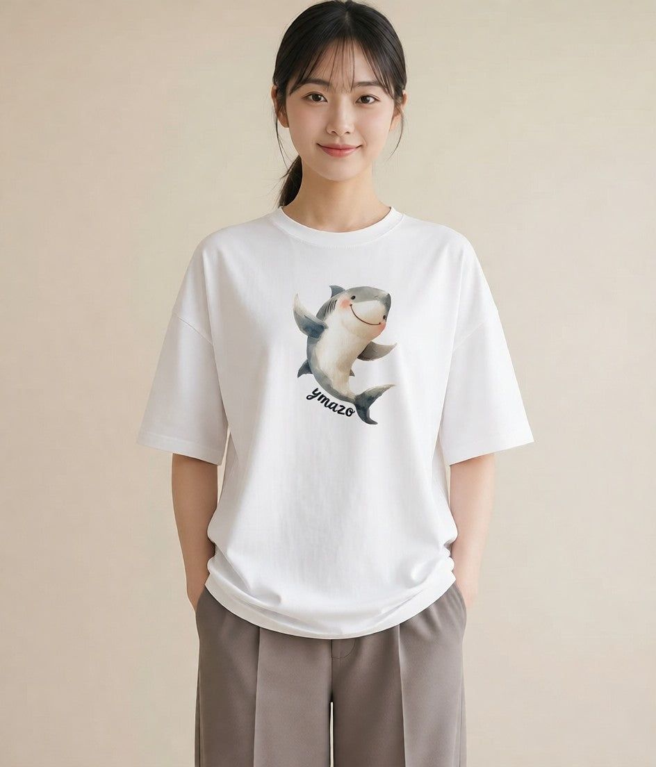 デザインTシャツ レディース シャチ 海の生き物 海 イラスト ゆるかわ ママ カフェ服 白T YMAZO
