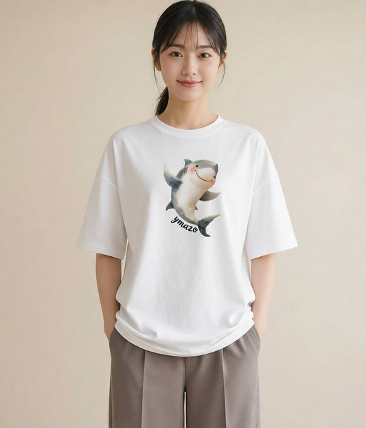 デザインTシャツ レディース シャチ 海の生き物 海 イラスト ゆるかわ ママ カフェ服 白T YMAZO
