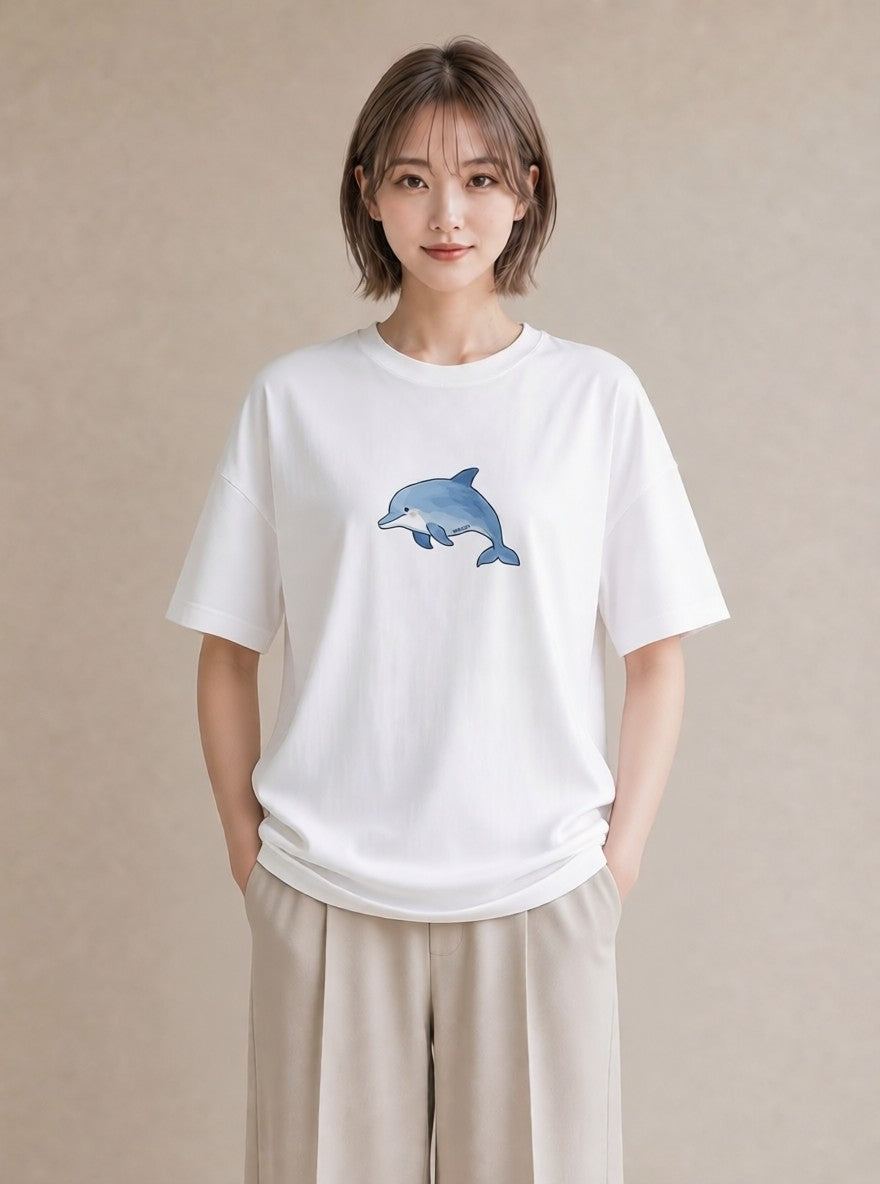 グラフィックTシャツ レディース クジラ 海の生き物 海 イラスト 淡色 ミセス 春コーデ 白T YMAZO