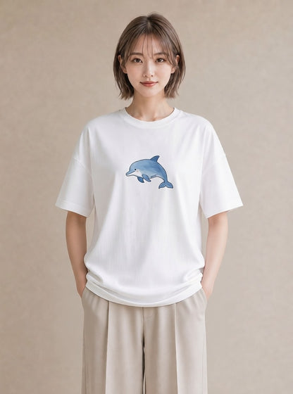 グラフィックTシャツ レディース クジラ 海の生き物 海 イラスト 淡色 ミセス 春コーデ 白T YMAZO