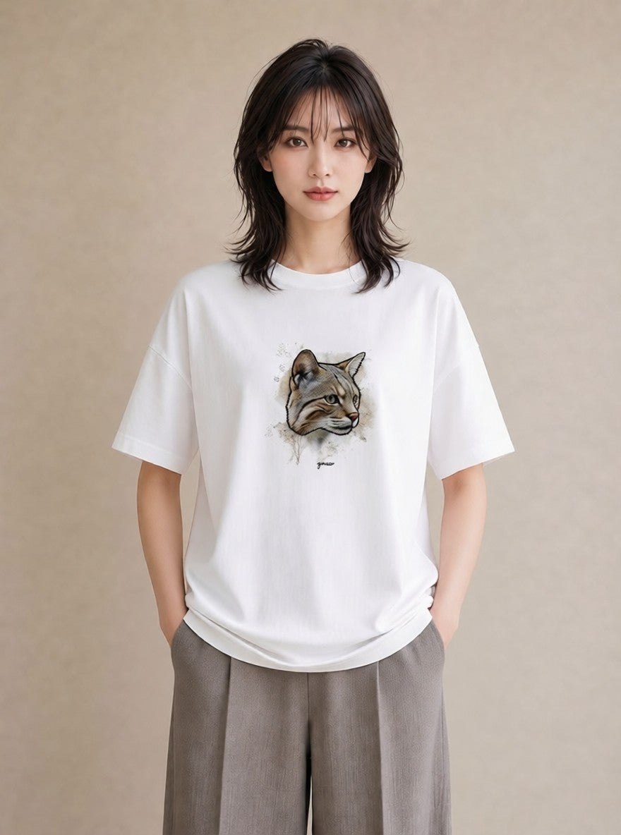 デザインTシャツ レディース アビシニアン 猫 ねこ イラスト ゆるコーデ 旅行 母娘コーデ 白T YMAZO