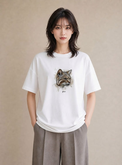デザインTシャツ レディース アビシニアン 猫 ねこ イラスト ゆるコーデ 旅行 母娘コーデ 白T YMAZO