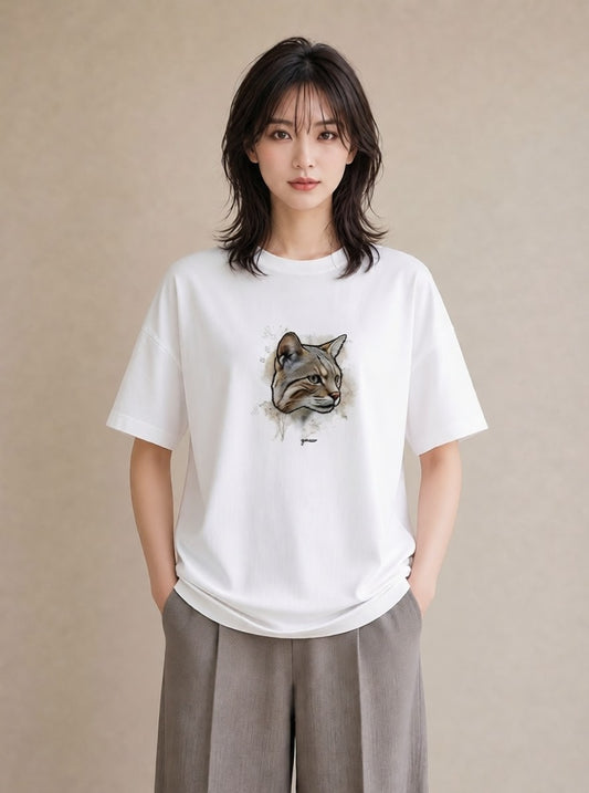 デザインTシャツ レディース アビシニアン 猫 ねこ イラスト ゆるコーデ 旅行 母娘コーデ 白T YMAZO