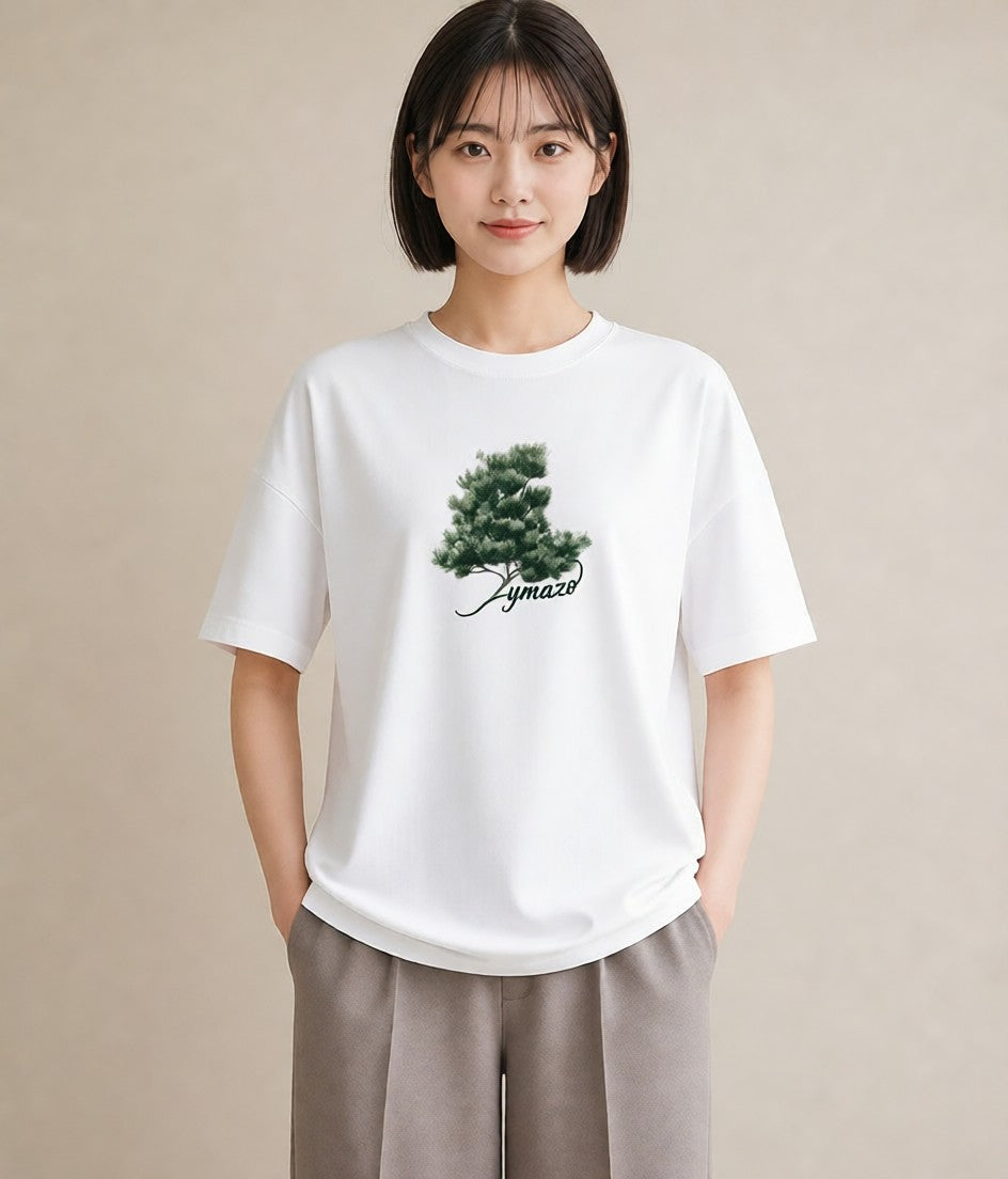 半袖Tシャツ レディース 松ぼっくり 植物 ボタニカル イラスト ラフカジュアル 休日 ペアコーデ 白T YMAZO