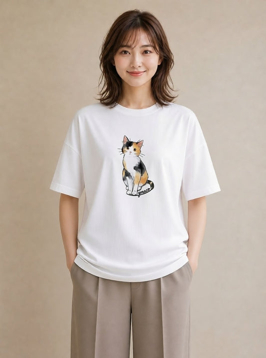 プリントTシャツ レディース シャム 猫 ねこ イラスト ラフ 春コーデ 姉妹 白T YMAZO