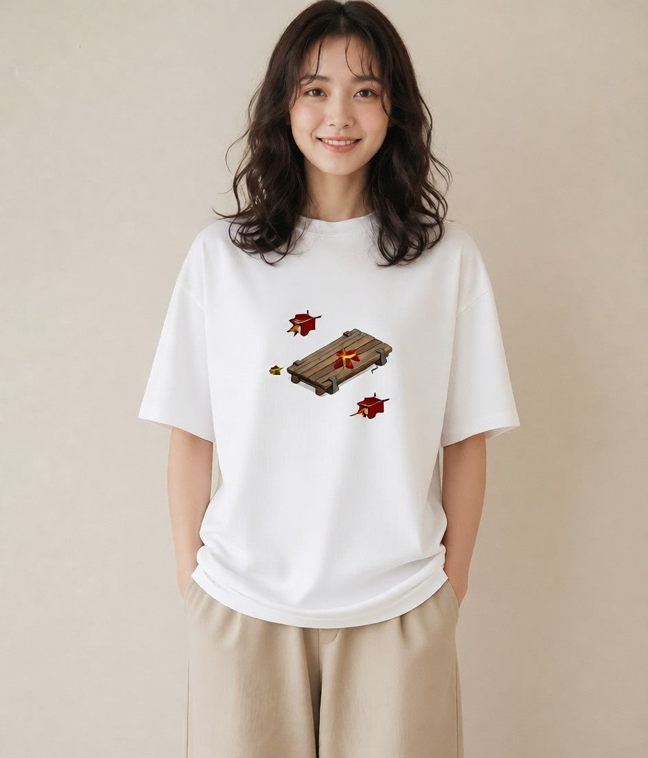プリントTシャツ レディース 雨上がりのベンチ ベンチ ナチュラル アンティーク イラスト ポップ カフェ巡り 女子会 白T YMAZO