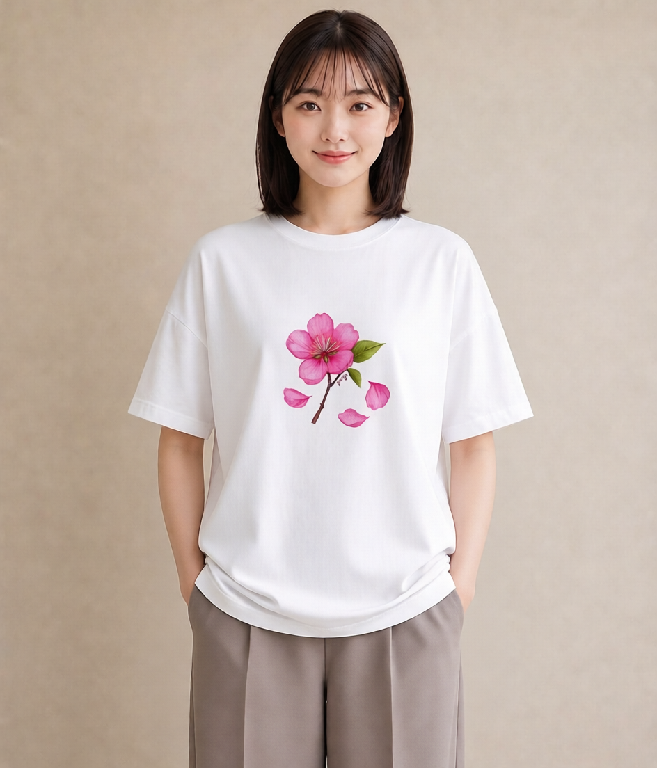 プリントTシャツ レディース 椿 花 花柄 イラスト 手描き風 春コーデ 姉妹 白T YMAZO