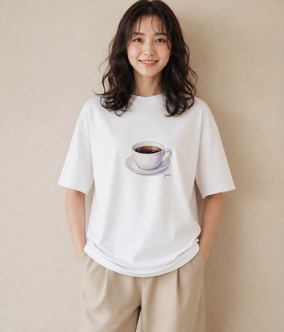 Tシャツ レディース コーヒー カフェ 珈琲 イラスト 休日コーデ お揃い 親子 白T YMAZO