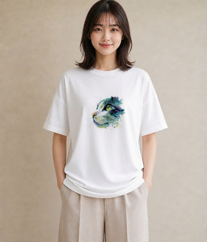 グラフィックTシャツ レディース ロシアンブルー 猫 ねこ イラスト シンプル 20代 カジュアルコーデ 白T YMAZO