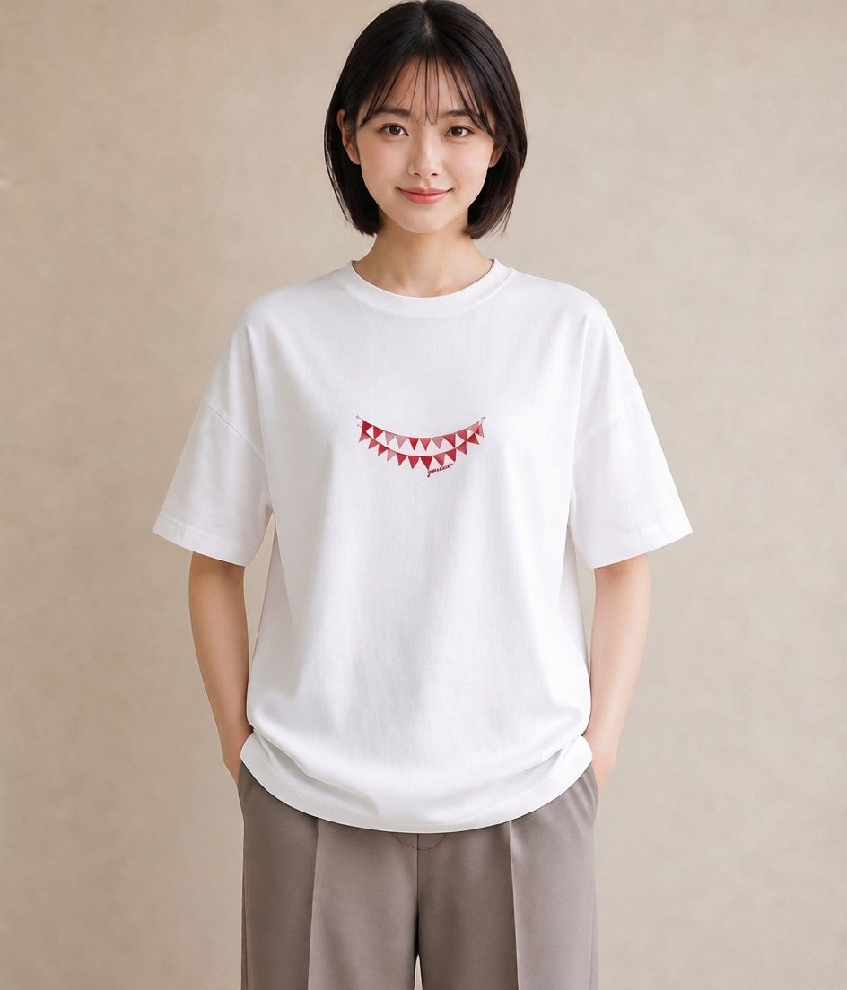 Tシャツ レディース 洗濯物 風 ナチュラル アンティーク イラスト 線画 カフェ服 クリスマス 白T YMAZO