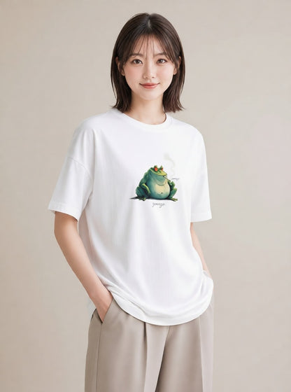 デザインTシャツ レディース カエル ペット 動物 イラスト 普段使い カフェ巡り 女子会 白T YMAZO