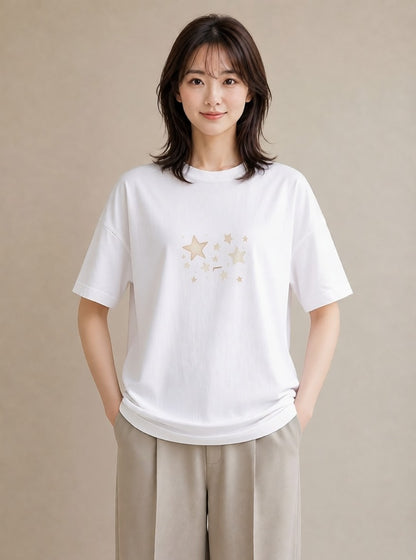 Tシャツ レディース 天秤座 星空 宇宙 イラスト モード ペアコーデ 秋コーデ 白T YMAZO